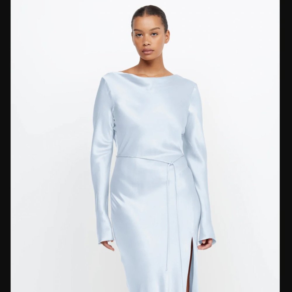 MOON DANCE LONG SLEEVE MAXI DRESS - DUSTY BLUE
